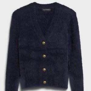Banana Republic Navy Cropped Fuzzy Cardigan Sweater xl